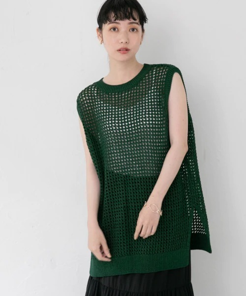 LOWRYS FARM（ローリーズファーム）の「テープヤーンメッシュプルオーバーＮＳ　956100（ニット/セーター・レディース・ブラック/グレー/アイボリー/グリーン・FREE）」の4枚目の写真