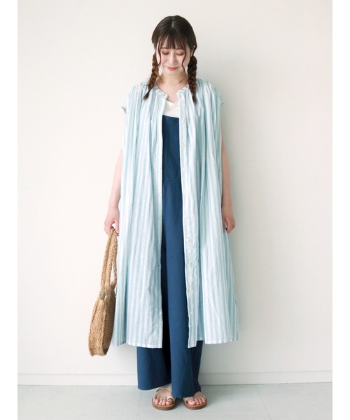 Samansa Mos2（サマンサ モスモス）の「フレンチスリーブギャザーワンピース（ワンピース・レディース・ベージュ/ネイビー/ミント/ブラック・ﾌﾘ-）」の11枚目の写真