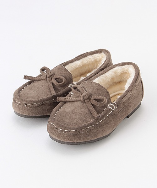 petit main（プティマイン）の「リボンモカシン（モカシン/デッキシューズ・キッズ・ライトピンク/ブラック/チャコール・14cm/18cm/15cm/17cm/13cm/16cm）」の2枚目の写真