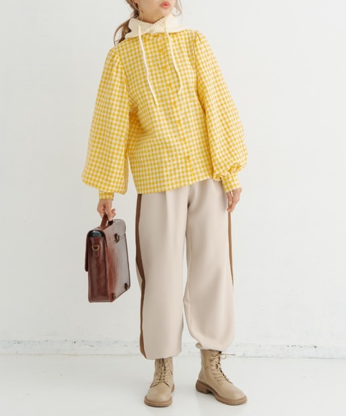 MERLOT(メルロー)の「【人気no.1ブラウスに新色登場】ギンガムパフスリブラウス(シャツ/ブラウス・レディース・グリーン/ブラック/レッド/イエロー・FREE)」の13枚目の写真