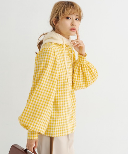 MERLOT(メルロー)の「【人気no.1ブラウスに新色登場】ギンガムパフスリブラウス(シャツ/ブラウス・レディース・グリーン/ブラック/レッド/イエロー・FREE)」の11枚目の写真