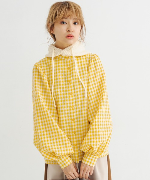 MERLOT(メルロー)の「【人気no.1ブラウスに新色登場】ギンガムパフスリブラウス(シャツ/ブラウス・レディース・グリーン/ブラック/レッド/イエロー・FREE)」の10枚目の写真