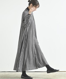 ネルギャザーマキシ丈バンドカラーワンピース