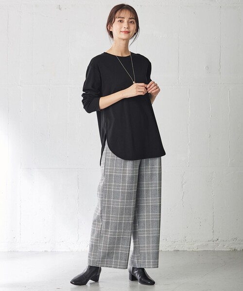 ANY(エニィ)の「ソフトチェックワイド パンツ(スラックス・レディース・ブラック系5/ダークブラウン系5・2/3)」の14枚目の写真