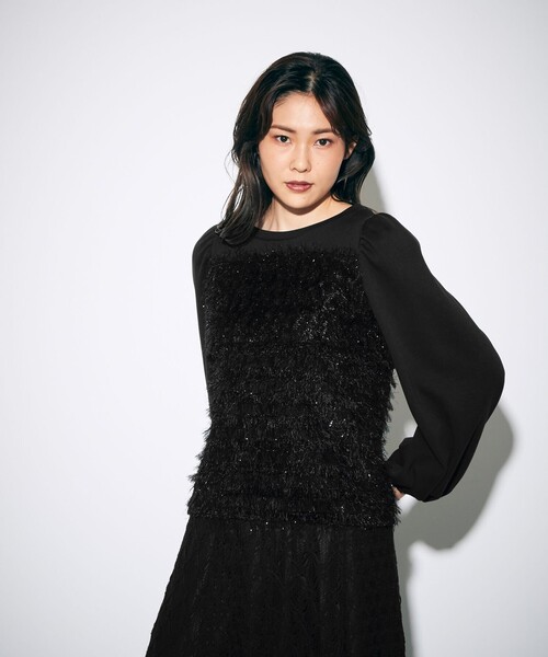 GRACE CONTINENTAL(グレースコンチネンタル)の「カットソーコンビパフ袖トップ(Tシャツ/カットソー・レディース・ブラック/ベージュ・36)」の1枚目の写真