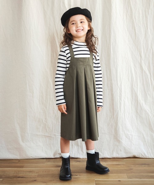 BRANSHES（ブランシェス）の「胸元タックジャンパースカート（スカート・キッズ・カーキオリーブ/ベージュ・110cm/90cm/100cm/120cm/140cm/150cm/130cm）」の2枚目の写真