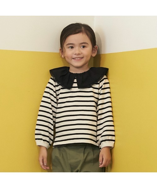 petit main（プティマイン）の「【リンク】レース襟長袖T（Tシャツ/カットソー・キッズ・ライトベージュ/エメラルド/マルチ・90cm/110cm/100cm/80ｃｍ/120cm/130cm）」の3枚目の写真