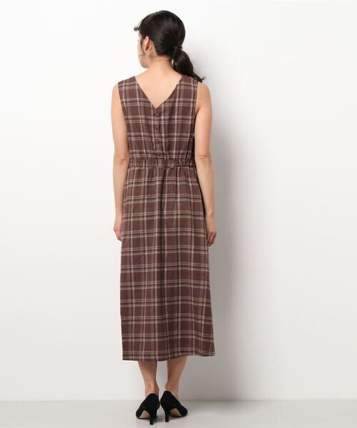 ベージュ チェック柄 ノースリーブ ミニワンピース S ベージュ チェック柄 ノースリーブ ミニワンピース S チェックフリル