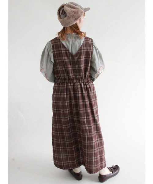 ehka sopo(エヘカソポ)の「前後着チェック柄ノースリーブワンピース(ワンピース・レディース・ベージュ/モカ/チャコール・フリ-)」の13枚目の写真