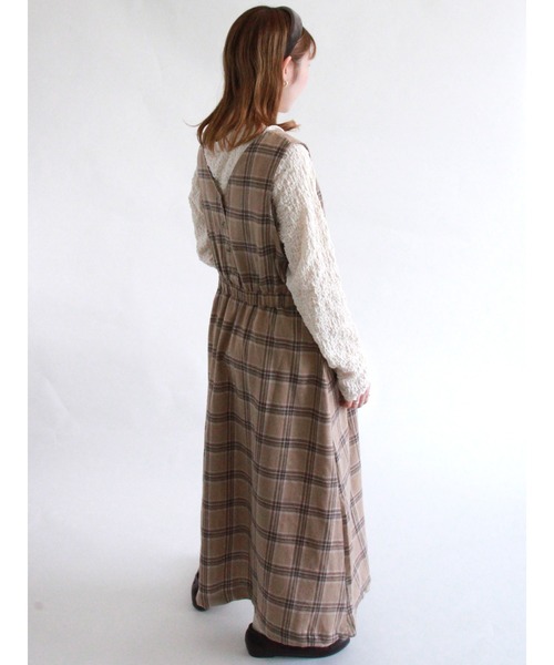 ehka sopo(エヘカソポ)の「前後着チェック柄ノースリーブワンピース(ワンピース・レディース・ベージュ/モカ/チャコール・フリ-)」の15枚目の写真