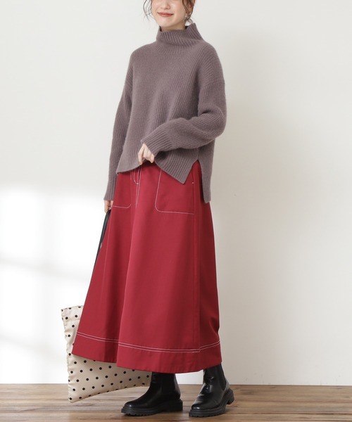 N.（N. Natural Beauty Basic）（エヌエヌナチュラルビューティーベーシック）の「◆ステッチ入りフレアスカート（スカート・レディース・ネイビー/レッド/グリーン・MEDIUM）」の3枚目の写真