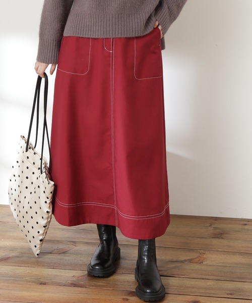 N.（N. Natural Beauty Basic）（エヌエヌナチュラルビューティーベーシック）の「◆ステッチ入りフレアスカート（スカート・レディース・ネイビー/レッド/グリーン・MEDIUM）」の12枚目の写真