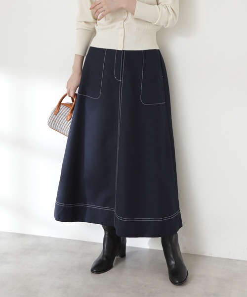 N.（N. Natural Beauty Basic）（エヌエヌナチュラルビューティーベーシック）の「◆ステッチ入りフレアスカート（スカート・レディース・ネイビー/レッド/グリーン・MEDIUM）」の6枚目の写真