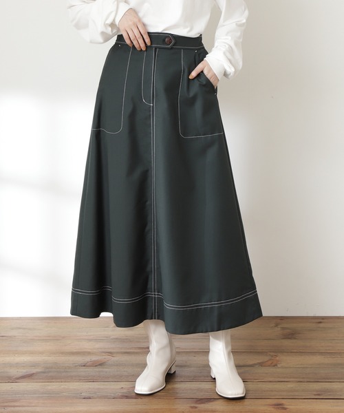 N.（N. Natural Beauty Basic）（エヌエヌナチュラルビューティーベーシック）の「◆ステッチ入りフレアスカート（スカート・レディース・ネイビー/レッド/グリーン・MEDIUM）」の8枚目の写真