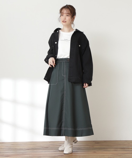 N.（N. Natural Beauty Basic）（エヌエヌナチュラルビューティーベーシック）の「◆ステッチ入りフレアスカート（スカート・レディース・ネイビー/レッド/グリーン・MEDIUM）」の4枚目の写真