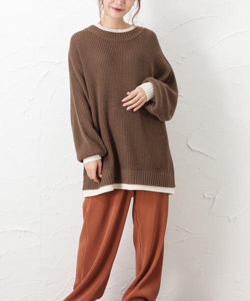 NEW JEANS ハニ着用　セーター ブラウン　5252BYOIOI NAVY（ネイビー）の「洗えるニット 7Gレイヤード プルオーバー（ニット