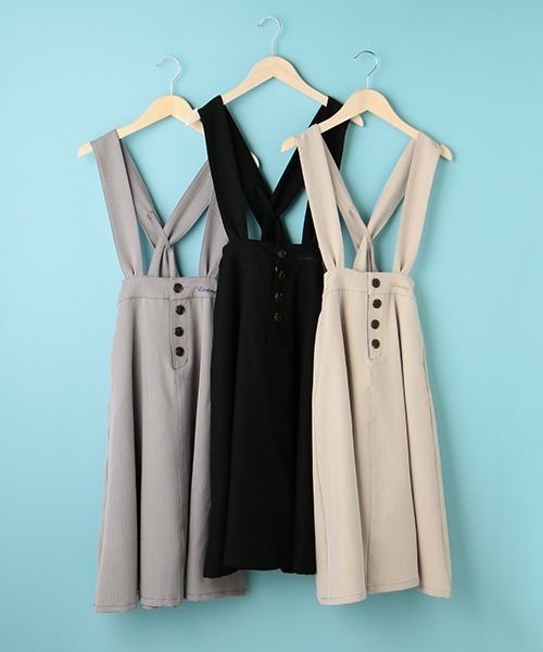 Lindsay（リンジィ）の「細見えサスペンダー付き切替ミディスカート（スカート・キッズ・ベージュ/ブルーグレー/ブラック・M/L）」の16枚目の写真