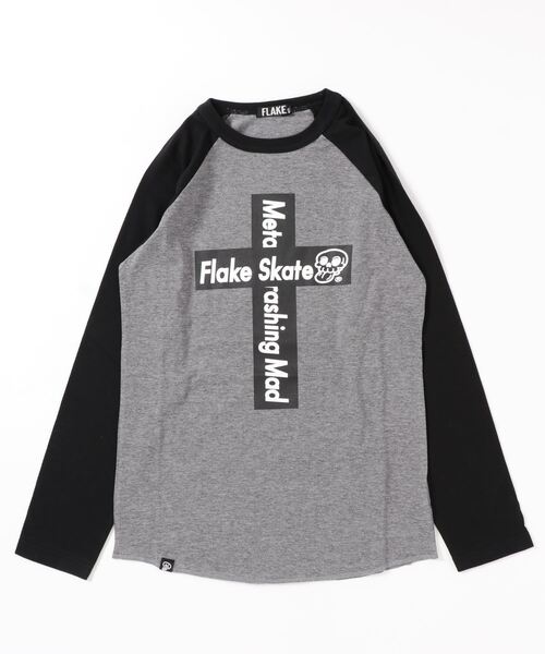 flake（フレーク）の「FLAKE CROSS LOGO RAGLAN T-SHIRTS（Tシャツ/カットソー・キッズ・ホワイト/グレー・150/160）」の2枚目の写真