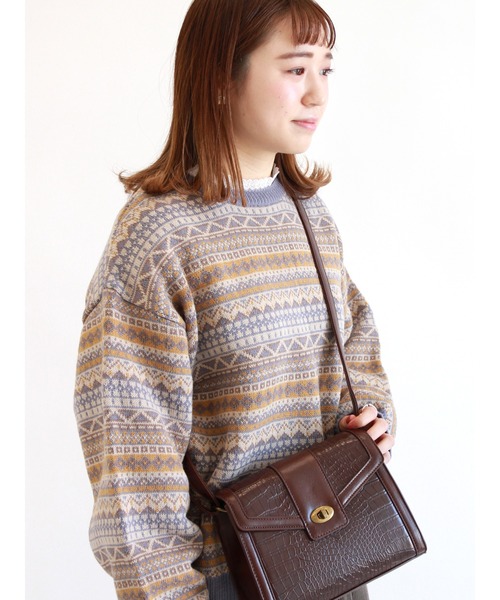 ehka sopo（エヘカソポ）の「フェアアイル柄ジャカードニット（ニット/セーター・レディース・キナリ/グリーン/ブラウン/ブルー・ﾌﾘ-）」の4枚目の写真