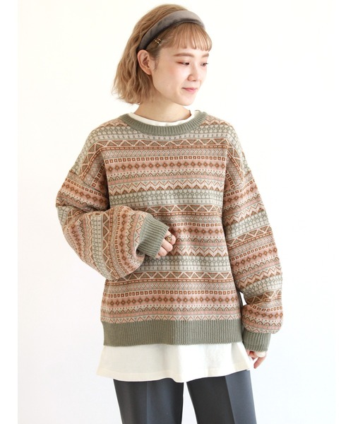 ehka sopo（エヘカソポ）の「フェアアイル柄ジャカードニット（ニット/セーター・レディース・キナリ/グリーン/ブラウン/ブルー・ﾌﾘ-）」の3枚目の写真