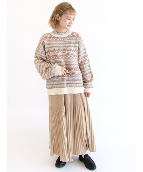 ehka sopo（エヘカソポ）の「フェアアイル柄ジャカードニット（ニット/セーター・レディース・キナリ/グリーン/ブラウン/ブルー・ﾌﾘ-）」の9枚目の写真