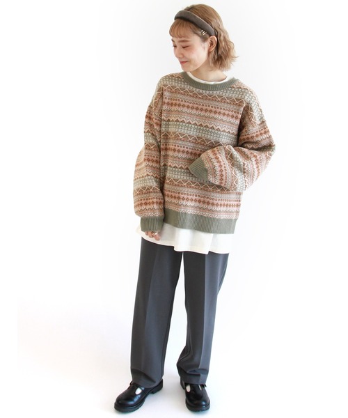 ehka sopo（エヘカソポ）の「フェアアイル柄ジャカードニット（ニット/セーター・レディース・キナリ/グリーン/ブラウン/ブルー・ﾌﾘ-）」の17枚目の写真