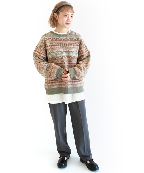 ehka sopo（エヘカソポ）の「フェアアイル柄ジャカードニット（ニット/セーター・レディース・キナリ/グリーン/ブラウン/ブルー・ﾌﾘ-）」の8枚目の写真