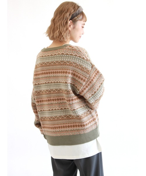 ehka sopo（エヘカソポ）の「フェアアイル柄ジャカードニット（ニット/セーター・レディース・キナリ/グリーン/ブラウン/ブルー・ﾌﾘ-）」の5枚目の写真