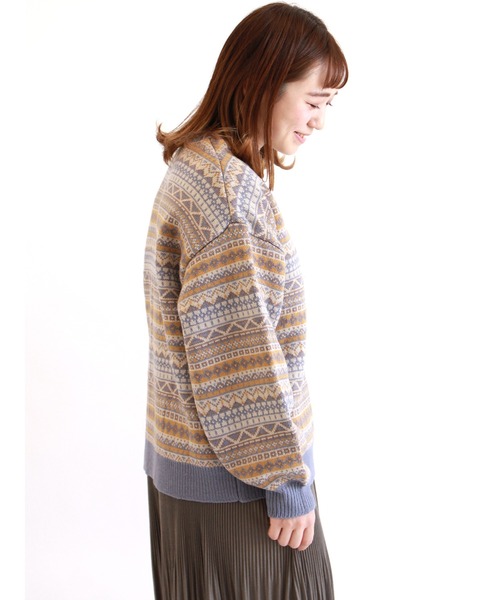 ehka sopo（エヘカソポ）の「フェアアイル柄ジャカードニット（ニット/セーター・レディース・キナリ/グリーン/ブラウン/ブルー・ﾌﾘ-）」の14枚目の写真