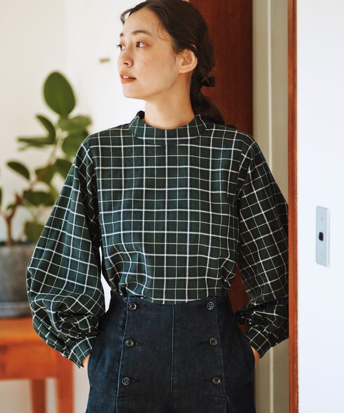 and myera（アンド マイラ）の「ａｎｄ　ｍｙｅｒａハイネックチェックブラウス（シャツ/ブラウス・レディース・グリーン系その他・X-LARGE/MEDIUM/LARGE/SMALL）」の4枚目の写真