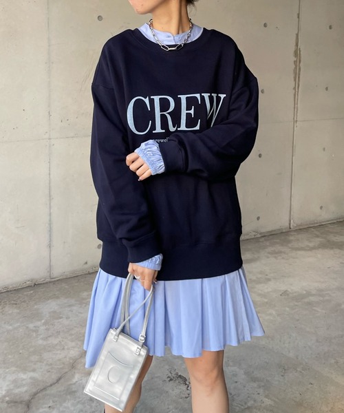 DouDou（ドゥドゥ）の「前後2WAY CREWロゴスウェット（スウェット・レディース・オフホワイト/ライトグレー/ネイビー・FREE）」の9枚目の写真