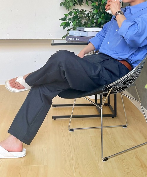 MONO-MART（モノマート）の「ナチュラルシャンブレーメランジファブリック セミワイドテーパードパンツ スラックス（スラックス・メンズ・ブラック/ブラウン/アイボリー/チャコール/グレイッシュブルー/ダークブラウン/ダークグリーン/ライトベージュ/ライトグレー・S/M/L）」の22枚目の写真