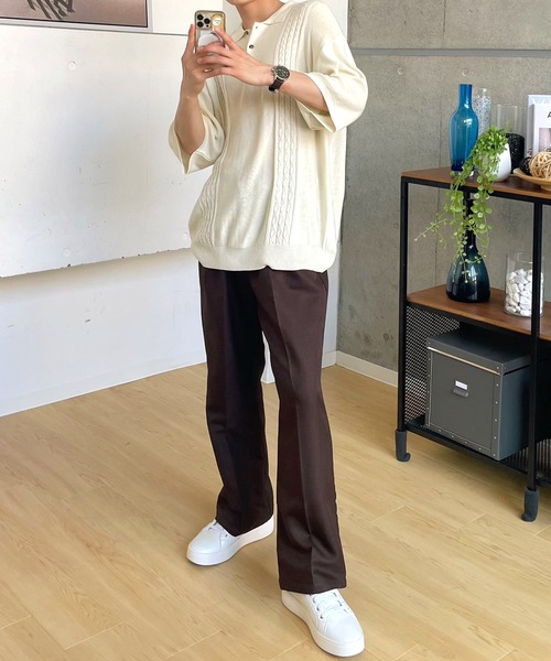 MONO-MART（モノマート）の「ナチュラルシャンブレーメランジファブリック セミワイドテーパードパンツ スラックス（スラックス・メンズ・ブラック/ブラウン/アイボリー/チャコール/グレイッシュブルー/ダークブラウン/ダークグリーン/ライトベージュ/ライトグレー・S/M/L）」の15枚目の写真