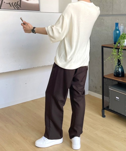 MONO-MART（モノマート）の「ナチュラルシャンブレーメランジファブリック セミワイドテーパードパンツ スラックス（スラックス・メンズ・ブラック/ブラウン/アイボリー/チャコール/グレイッシュブルー/ダークブラウン/ダークグリーン/ライトベージュ/ライトグレー・S/M/L）」の13枚目の写真