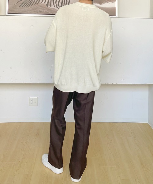 MONO-MART（モノマート）の「ナチュラルシャンブレーメランジファブリック セミワイドテーパードパンツ スラックス（スラックス・メンズ・ブラック/ブラウン/アイボリー/チャコール/グレイッシュブルー/ダークブラウン/ダークグリーン/ライトベージュ/ライトグレー・S/M/L）」の11枚目の写真