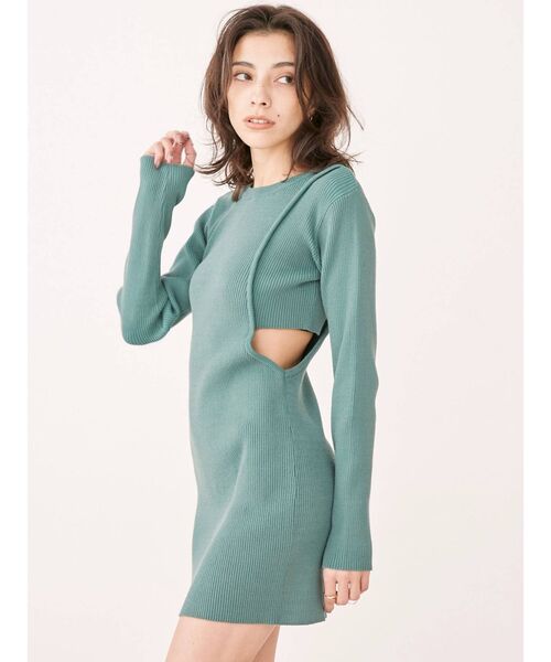 EVRIS（エヴリス）の「サイドオープンニットワンピース（ワンピース・レディース・ブラック/アイボリー/ブルー・FREE）」の3枚目の写真