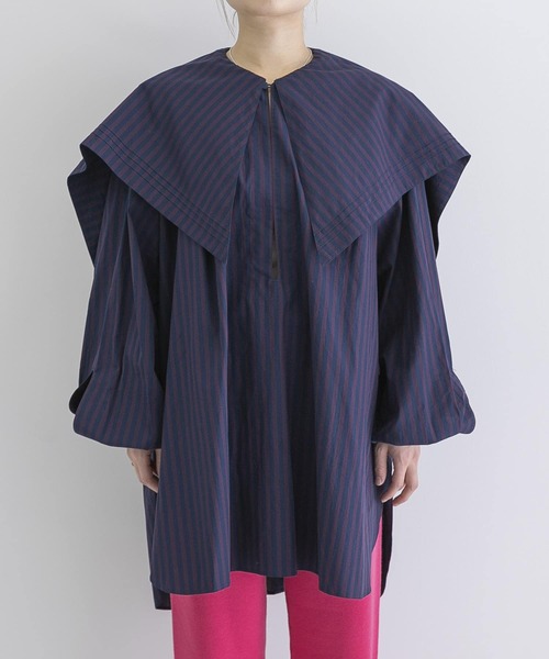 URBAN RESEARCH（アーバンリサーチ）の「iI　big collar blouse（シャツ/ブラウス・レディース・ブルー/ボルドー・ONE）」の10枚目の写真