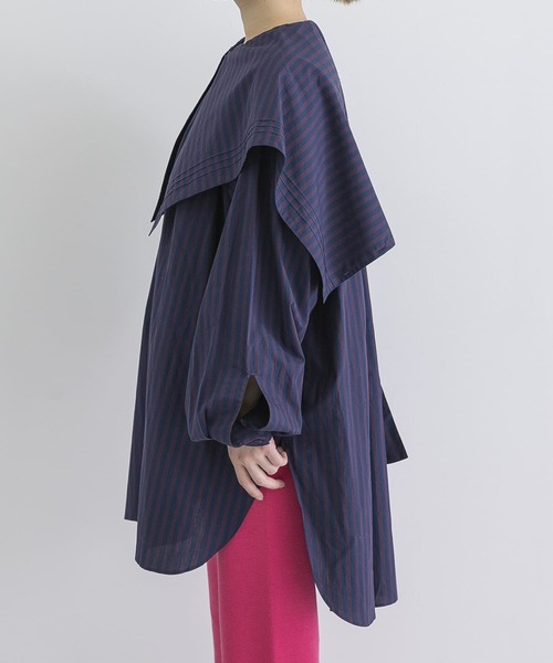 URBAN RESEARCH（アーバンリサーチ）の「iI　big collar blouse（シャツ/ブラウス・レディース・ブルー/ボルドー・ONE）」の11枚目の写真