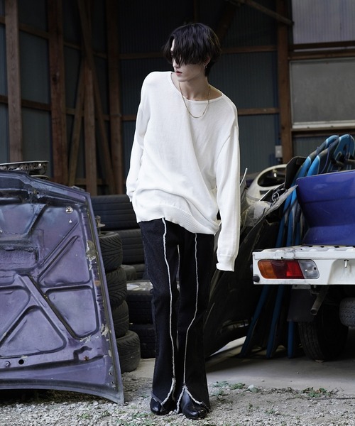 G.O.C（ジーオーシー）の「甘編みVネックニット（ニット/セーター・メンズ・ホワイト/ブラック/グレー・MEDIUM/LARGE）」の5枚目の写真