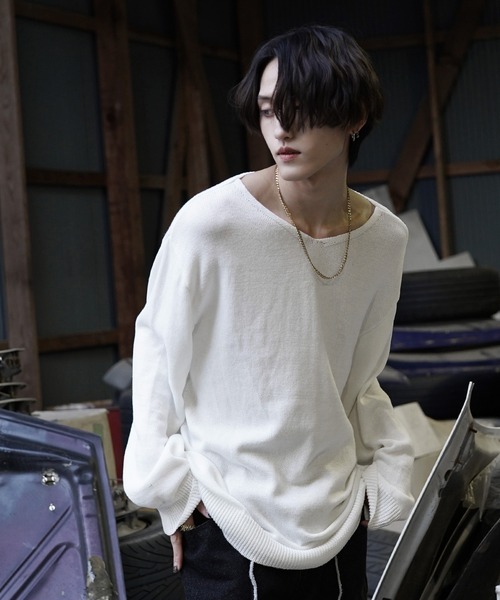 G.O.C（ジーオーシー）の「甘編みVネックニット（ニット/セーター・メンズ・ホワイト/ブラック/グレー・MEDIUM/LARGE）」の12枚目の写真
