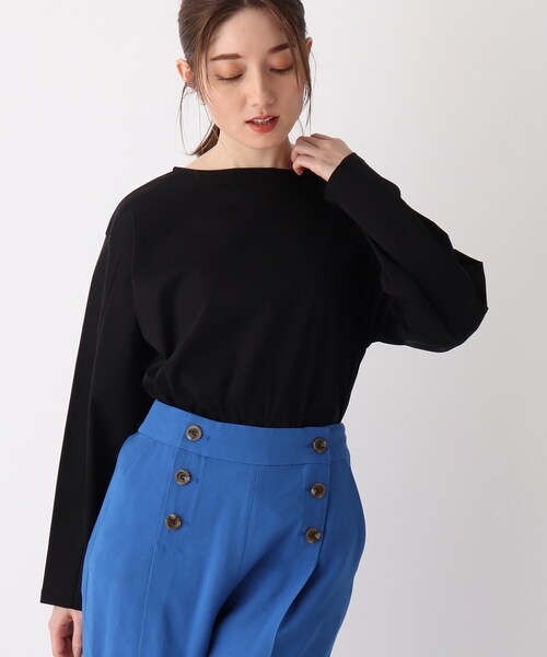 OPAQUE.CLIP(オペークドットクリップ)の「◆シルキースーピマ デザインスリーブカットソー(Tシャツ/カットソー・レディース・ブラック/ホワイト系/ダークオレンジ/サンドベージュ・36/38/42/40)」の1枚目の写真