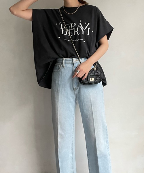 DouDou（ドゥドゥ）の「TOPAZ パールロゴフロッキーTEE（Tシャツ/カットソー・レディース・オフホワイト/ベージュ/チャコールグレー・FREE）」の9枚目の写真