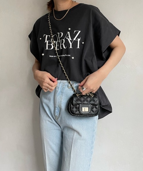 DouDou（ドゥドゥ）の「TOPAZ パールロゴフロッキーTEE（Tシャツ/カットソー・レディース・オフホワイト/ベージュ/チャコールグレー・FREE）」の11枚目の写真