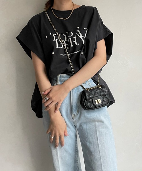 DouDou（ドゥドゥ）の「TOPAZ パールロゴフロッキーTEE（Tシャツ/カットソー・レディース・オフホワイト/ベージュ/チャコールグレー・FREE）」の12枚目の写真