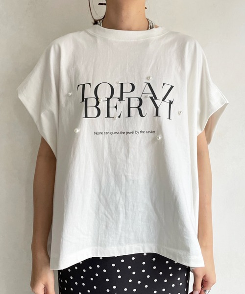 DouDou（ドゥドゥ）の「TOPAZ パールロゴフロッキーTEE（Tシャツ/カットソー・レディース・オフホワイト/ベージュ/チャコールグレー・FREE）」の22枚目の写真