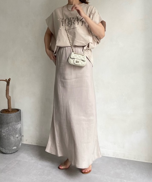 DouDou（ドゥドゥ）の「TOPAZ パールロゴフロッキーTEE（Tシャツ/カットソー・レディース・オフホワイト/ベージュ/チャコールグレー・FREE）」の14枚目の写真