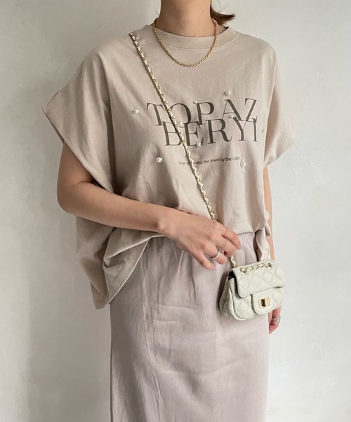 DouDou（ドゥドゥ）の「TOPAZ パールロゴフロッキーTEE（Tシャツ/カットソー・レディース・オフホワイト/ベージュ/チャコールグレー・FREE）」の20枚目の写真