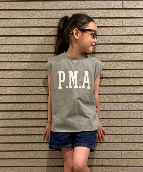 CIAOPANIC TYPY（チャオパニックティピー）の「▽【KIDS】USAノースリヘムラインTee（Tシャツ/カットソー・キッズ・サックスブルー/チャコールグレー/ホワイト/カーキ・XX-LARGE/SMALL/MEDIUM/LARGE/X-LARGE）」の3枚目の写真