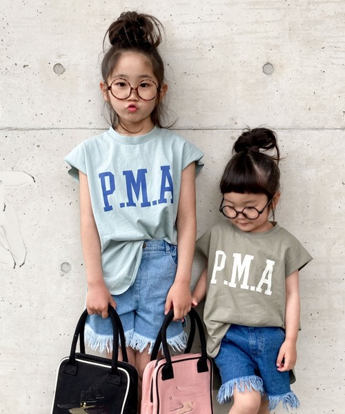 CIAOPANIC TYPY（チャオパニックティピー）の「▽【KIDS】USAノースリヘムラインTee（Tシャツ/カットソー・キッズ・サックスブルー/チャコールグレー/ホワイト/カーキ・XX-LARGE/SMALL/MEDIUM/LARGE/X-LARGE）」の4枚目の写真