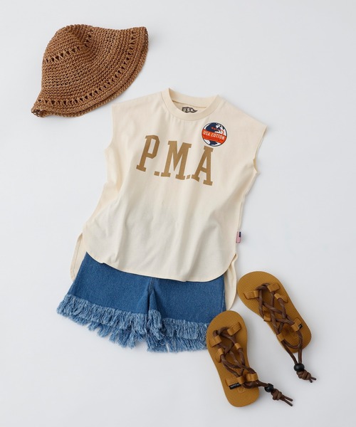 CIAOPANIC TYPY（チャオパニックティピー）の「▽【KIDS】USAノースリヘムラインTee（Tシャツ/カットソー・キッズ・サックスブルー/チャコールグレー/ホワイト/カーキ・XX-LARGE/SMALL/MEDIUM/LARGE/X-LARGE）」の5枚目の写真